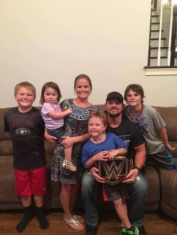 Wendy Etris with her husband A.J. Styles and children.